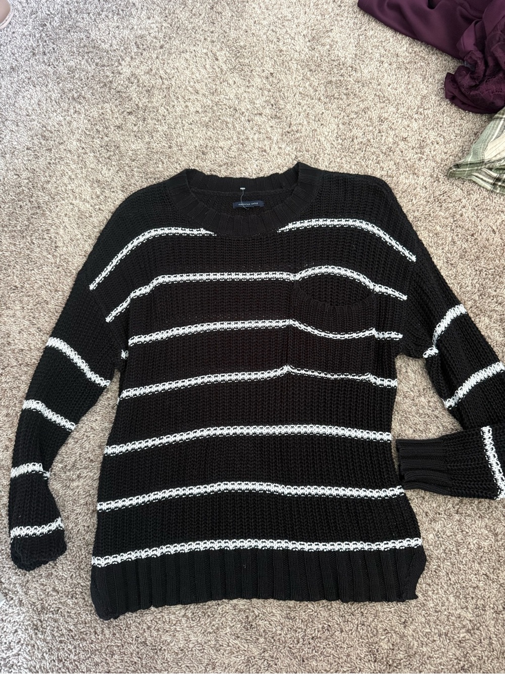 American Eagle Outfitters Black & White Striped Crew Neck Sweater